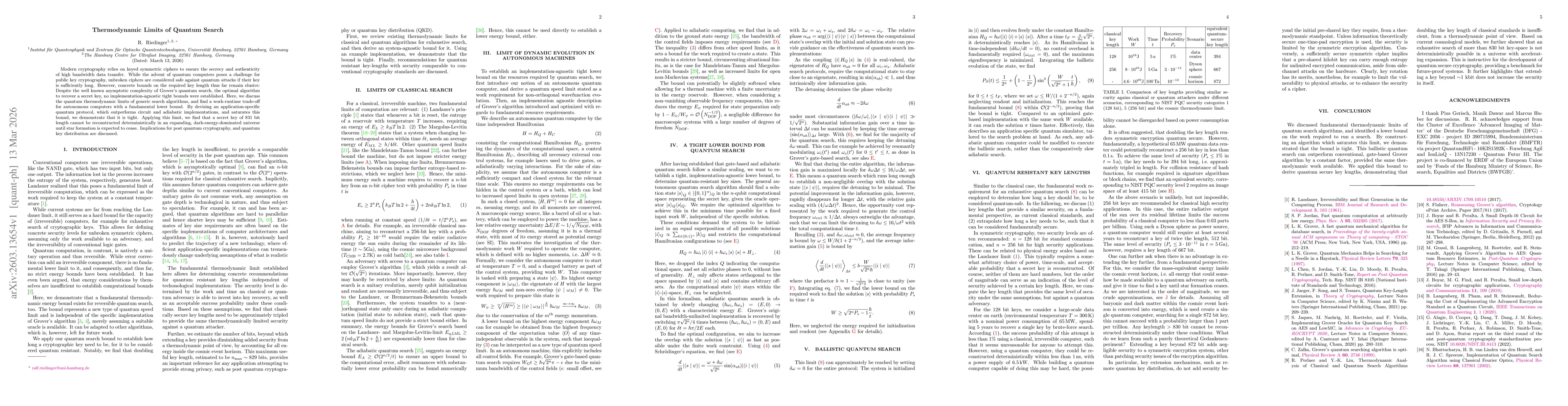 Thumbnail for Thermodynamic Limits of Quantum Search