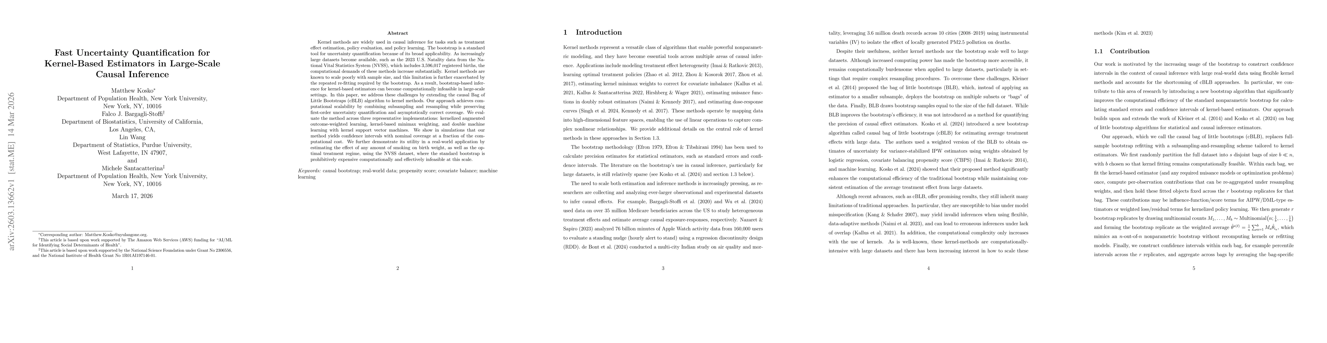 Thumbnail for Fast Uncertainty Quantification for Kernel-Based Estimators in Large-Scale Causal Inference