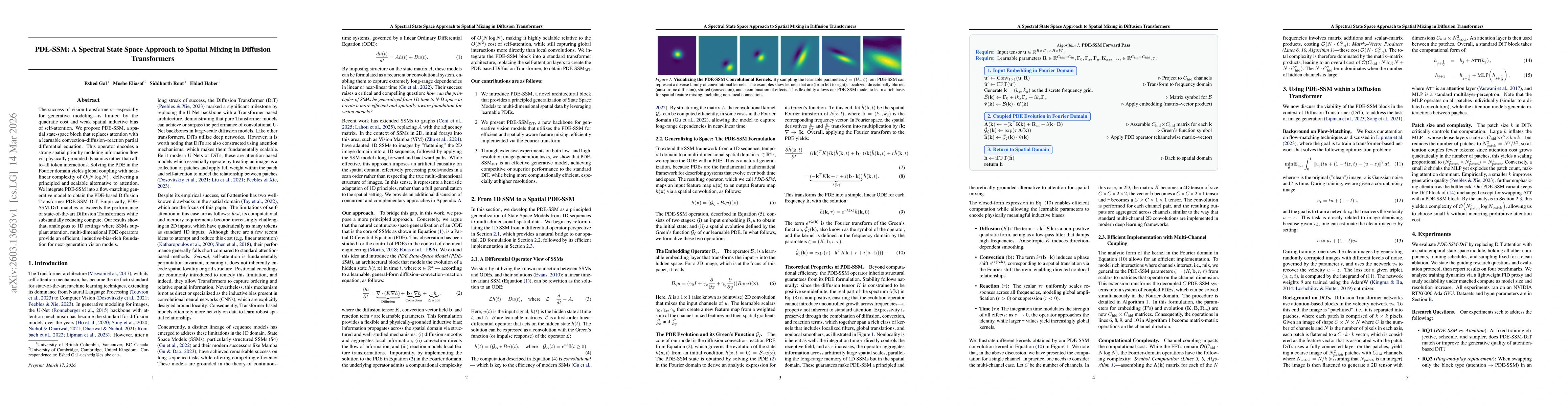 Thumbnail for PDE-SSM: A Spectral State Space Approach to Spatial Mixing in Diffusion Transformers