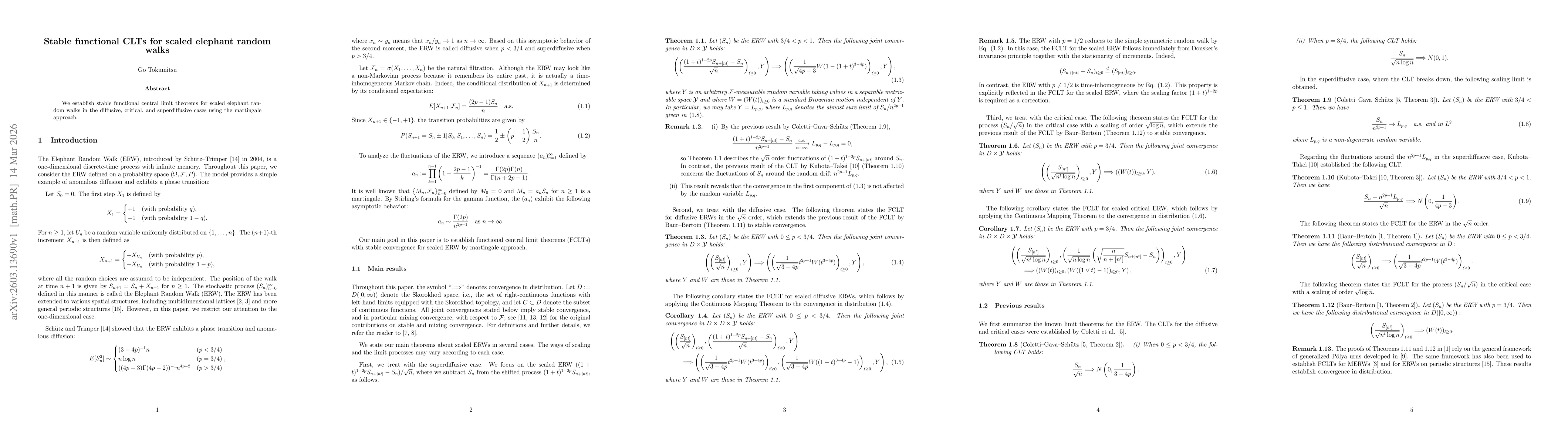 Thumbnail for Stable functional CLTs for scaled elephant random walks