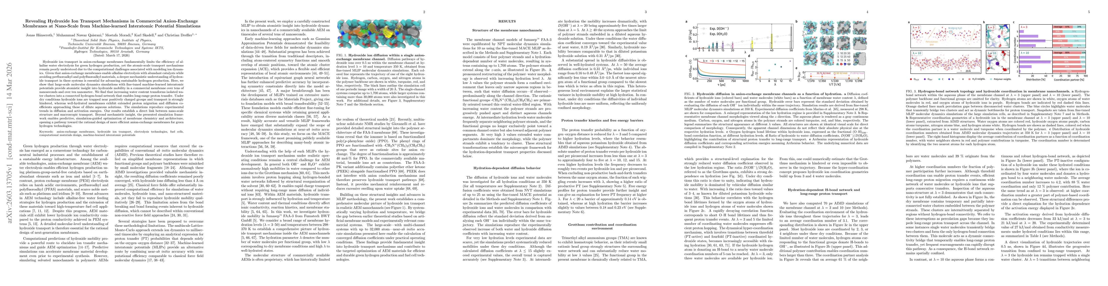Thumbnail for Revealing Hydroxide Ion Transport Mechanisms in Commercial Anion-Exchange Membranes at Nano-Scale from Machine-learned Interatomic Potential Simulations