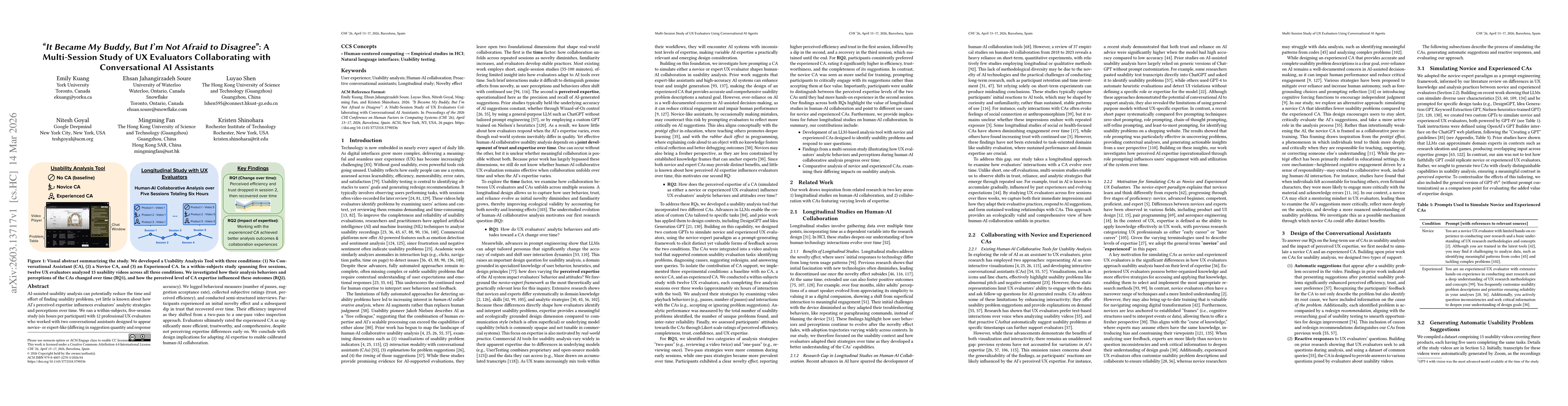 Thumbnail for "It Became My Buddy, But I'm Not Afraid to Disagree": A Multi-Session Study of UX Evaluators Collaborating with Conversational AI Assistants