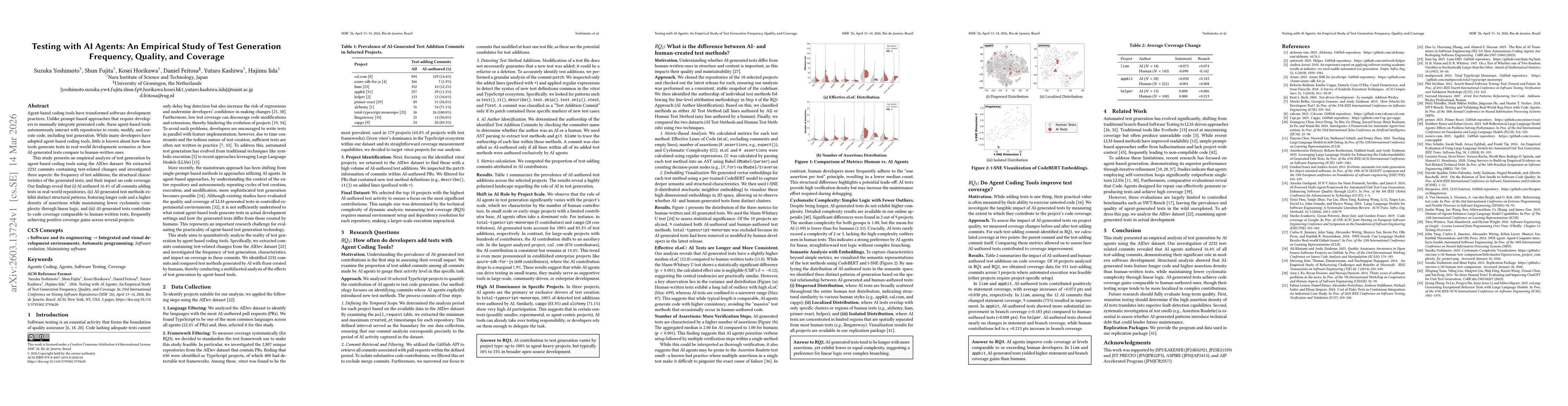 Thumbnail for Testing with AI Agents: An Empirical Study of Test Generation Frequency, Quality, and Coverage