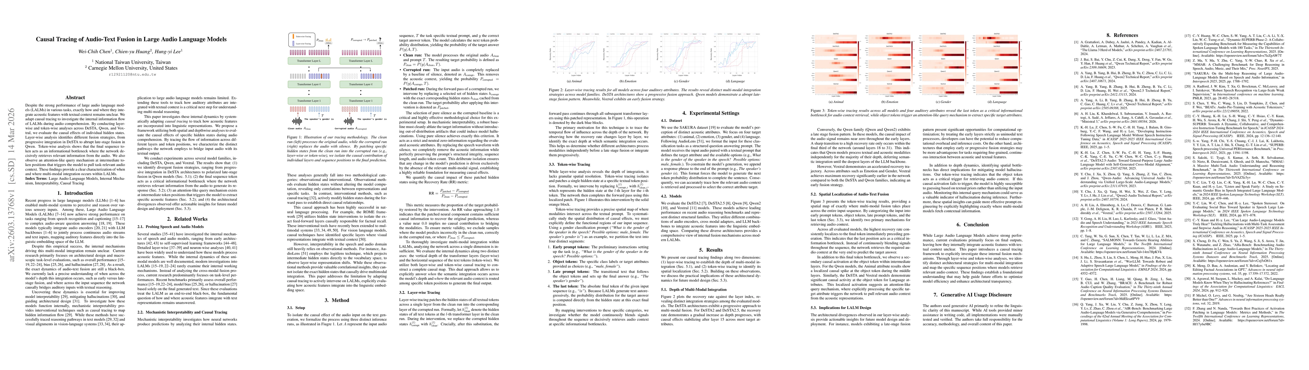 Thumbnail for Causal Tracing of Audio-Text Fusion in Large Audio Language Models