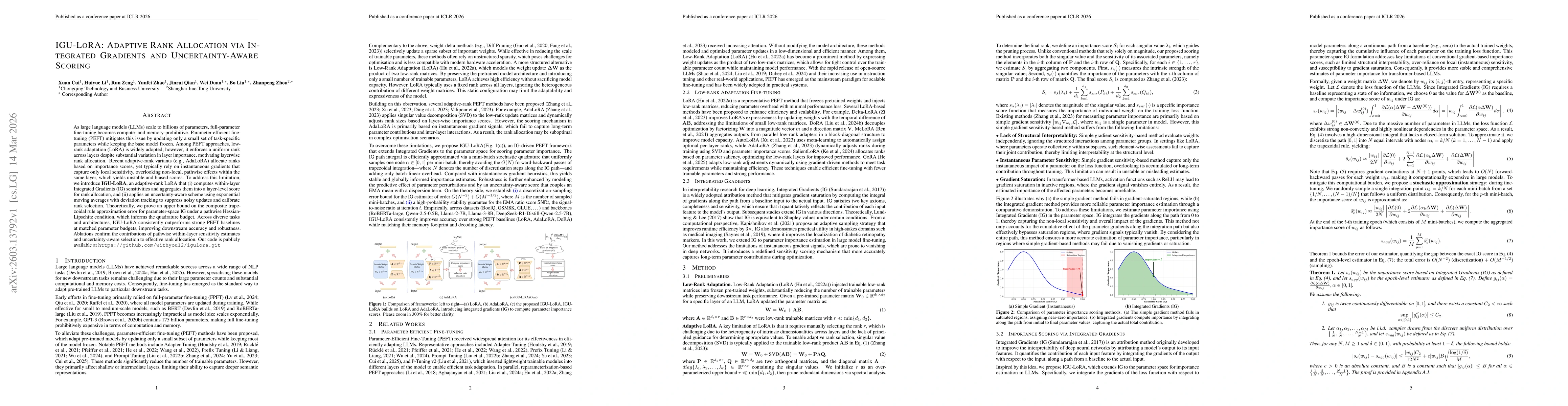 Thumbnail for IGU-LoRA: Adaptive Rank Allocation via Integrated Gradients and Uncertainty-Aware Scoring