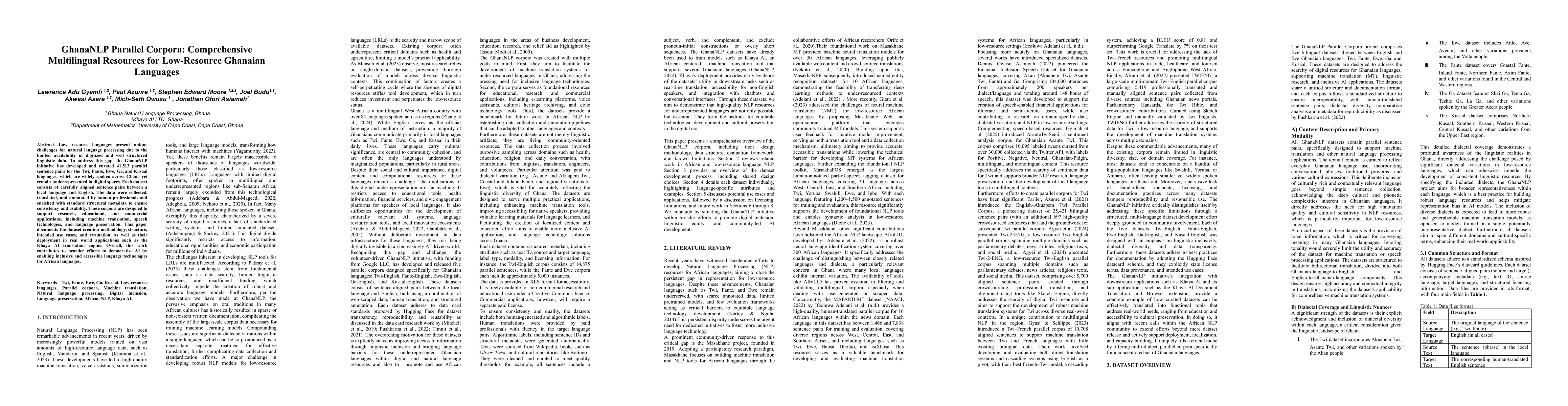 Thumbnail for GhanaNLP Parallel Corpora: Comprehensive Multilingual Resources for Low-Resource Ghanaian Languages