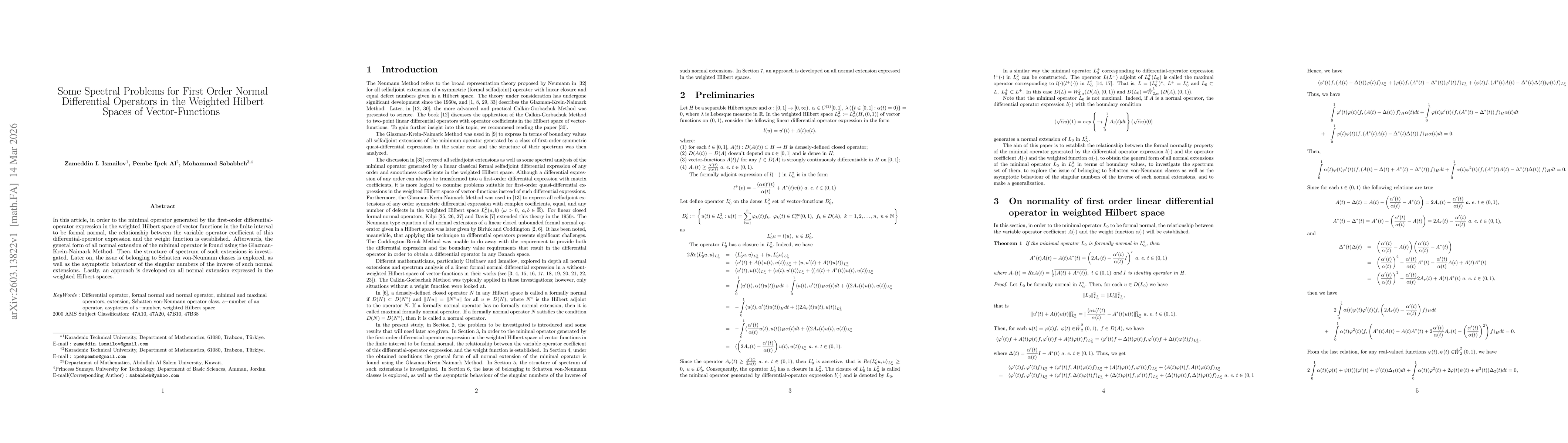 Thumbnail for Some Spectral Problems for First Order Normal Differential Operators in the Weighted Hilbert Spaces of Vector-Functions