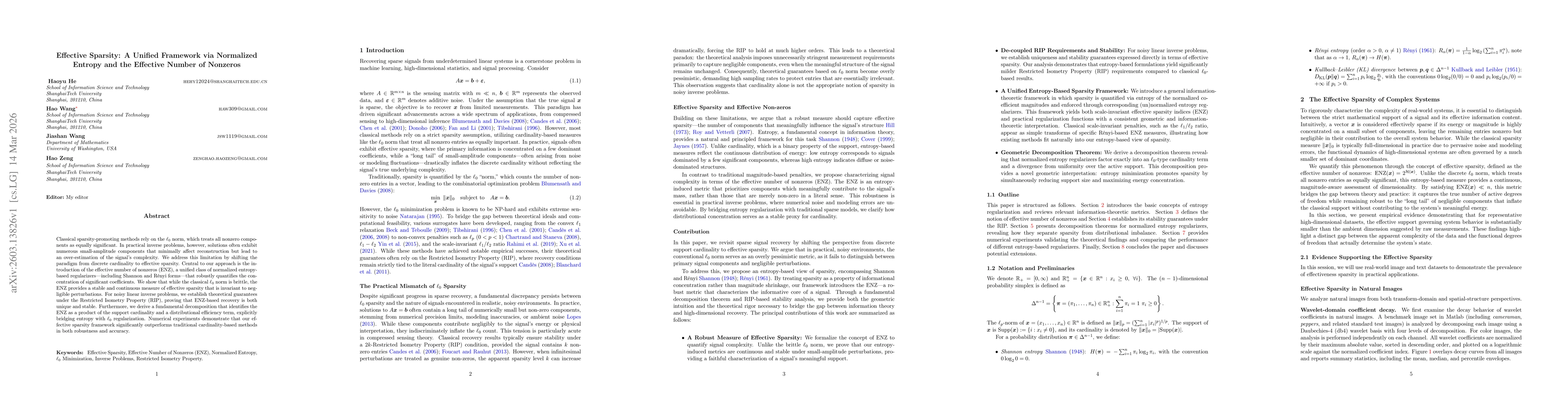 Thumbnail for Effective Sparsity: A Unified Framework via Normalized Entropy and the Effective Number of Nonzeros