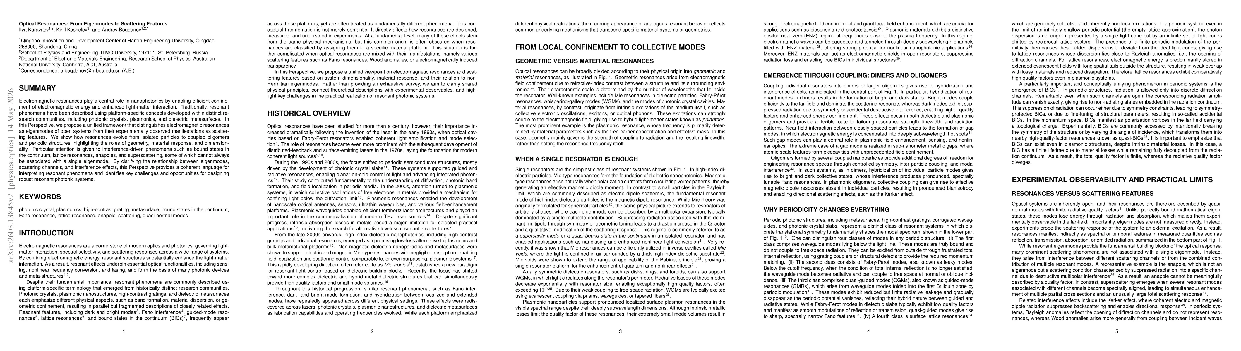 Thumbnail for Optical Resonances: From Eigenmodes to Scattering Features