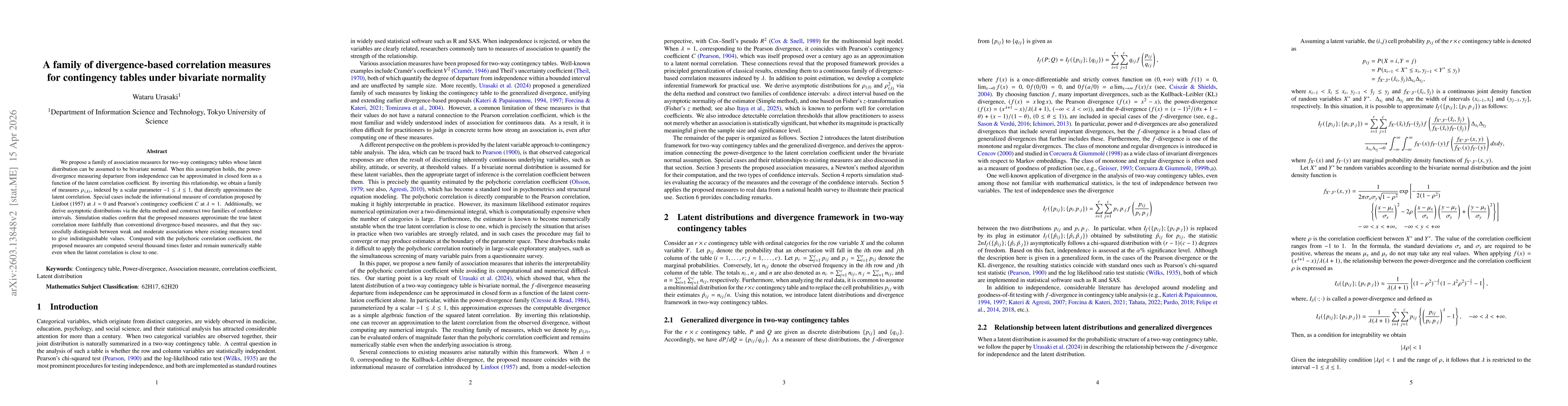 Thumbnail for A family of divergence-based correlation measures for contingency tables under bivariate normality