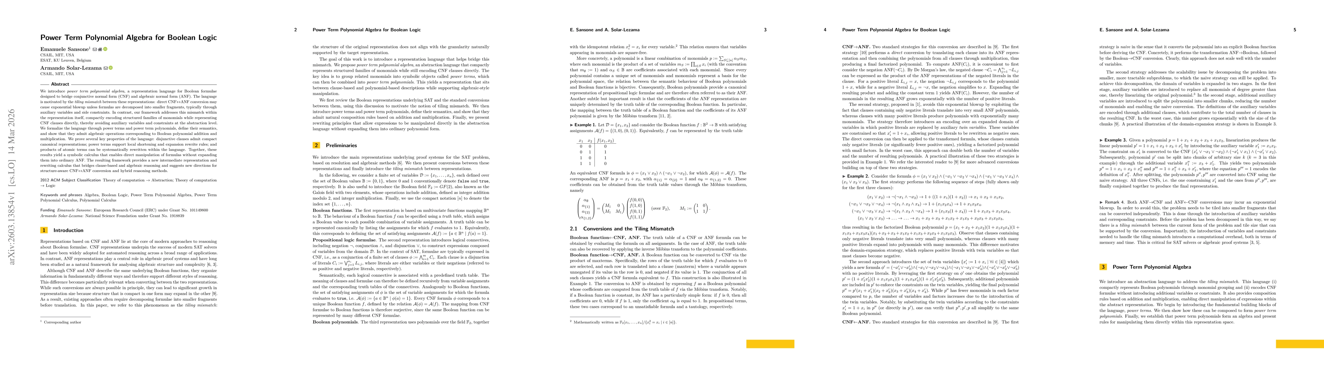 Thumbnail for Power Term Polynomial Algebra for Boolean Logic