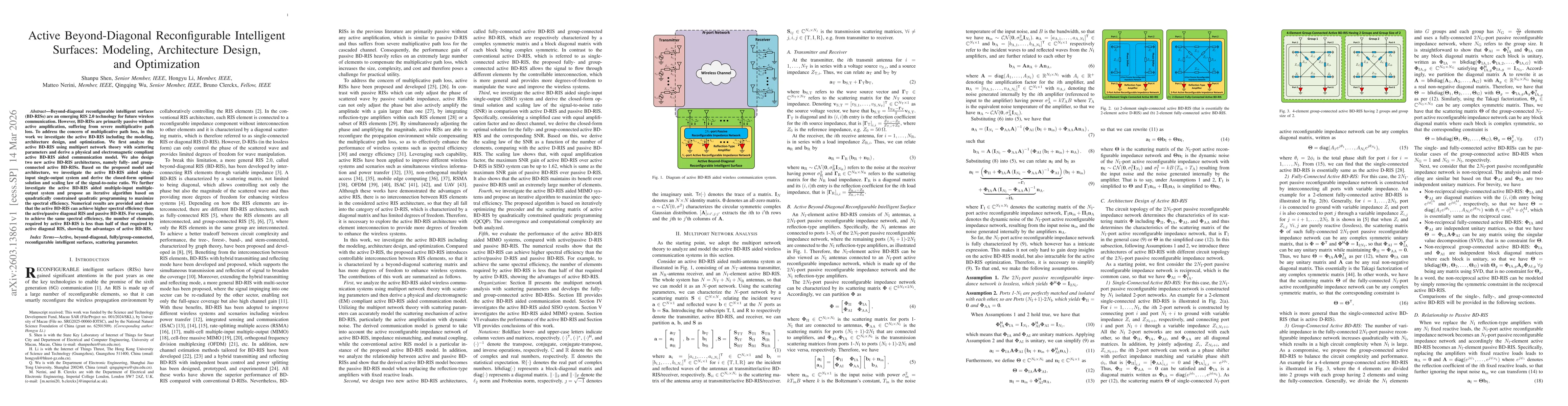Thumbnail for Active Beyond-Diagonal Reconfigurable Intelligent Surfaces: Modeling, Architecture Design, and Optimization