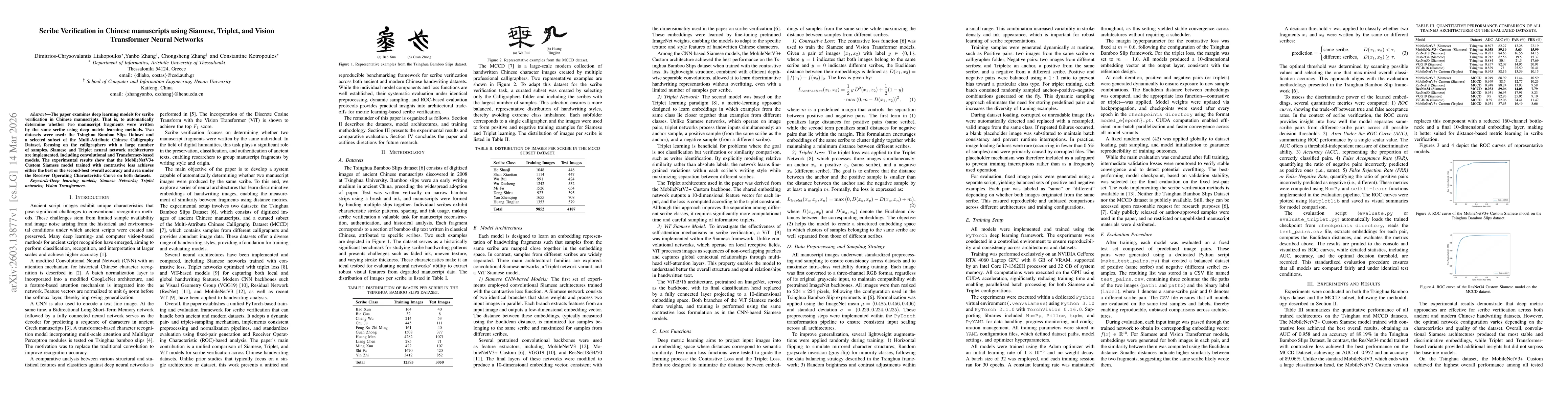 Thumbnail for Scribe Verification in Chinese manuscripts using Siamese, Triplet, and Vision Transformer Neural Networks