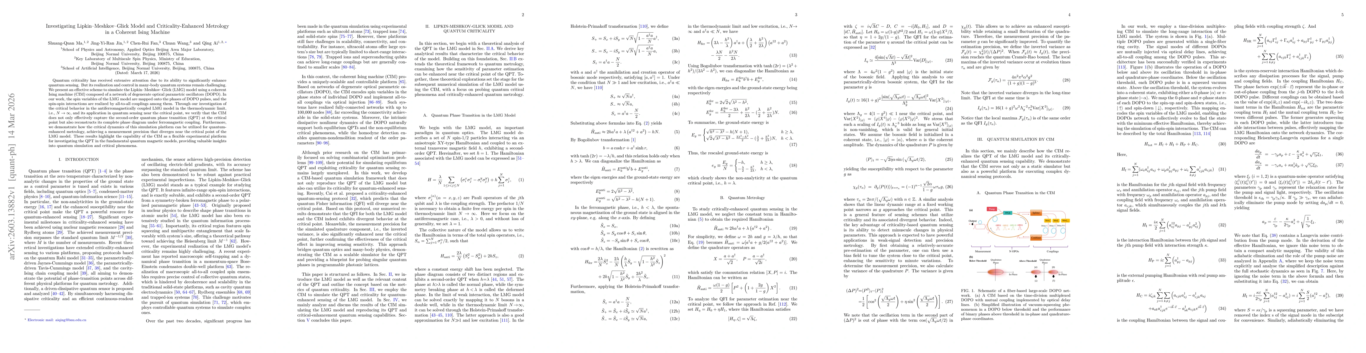 Thumbnail for Investigating Lipkin-Meshkov-Glick Model and Criticality-Enhanced Metrology in a Coherent Ising Machine