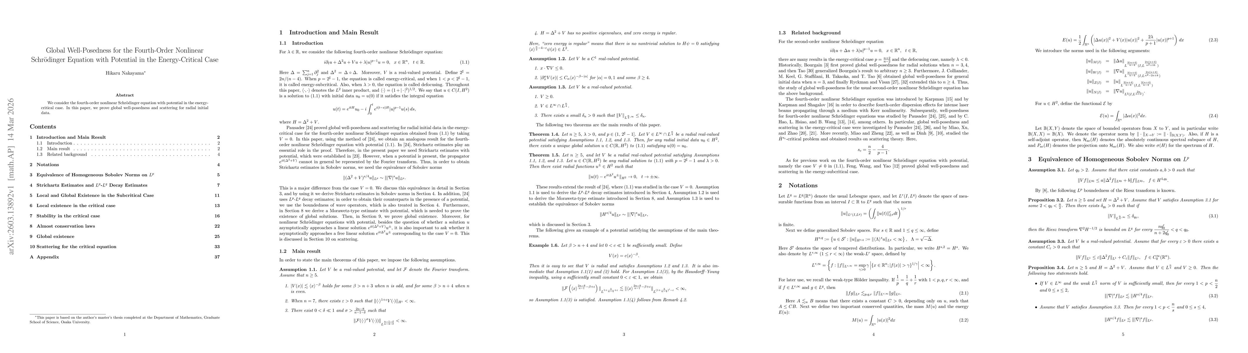 Thumbnail for Global Well-Posedness for the Fourth-Order Nonlinear Schrödinger Equation with Potential in the Energy-Critical Case