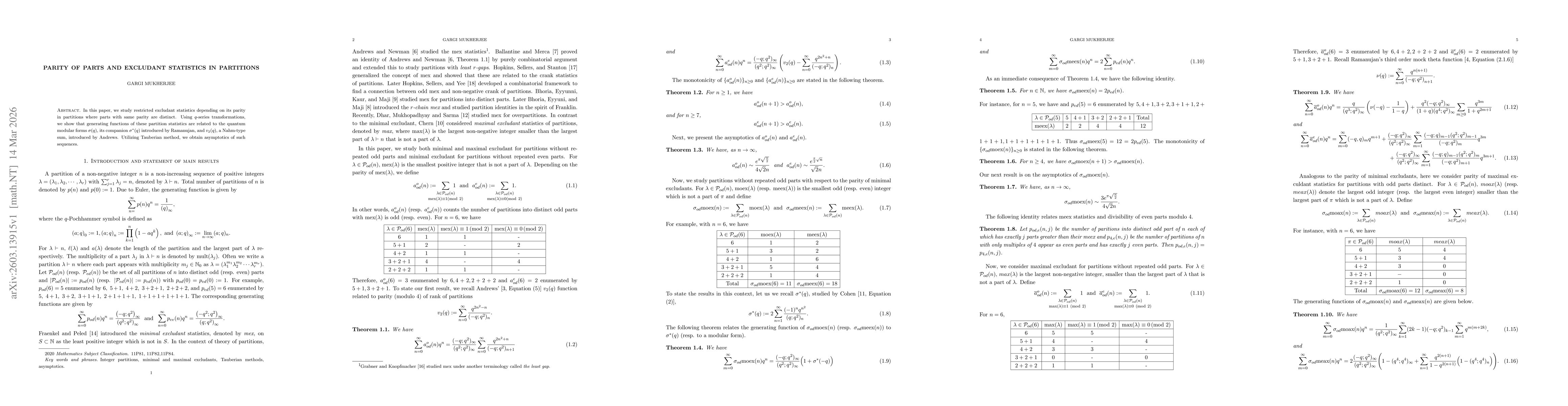 Thumbnail for Parity of parts and excludant statistics in partitions