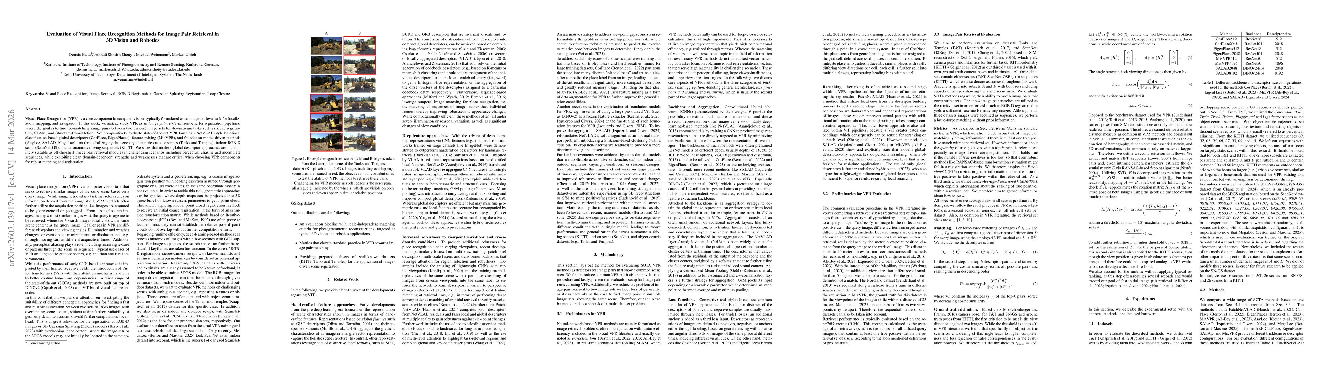 Thumbnail for Evaluation of Visual Place Recognition Methods for Image Pair Retrieval in 3D Vision and Robotics