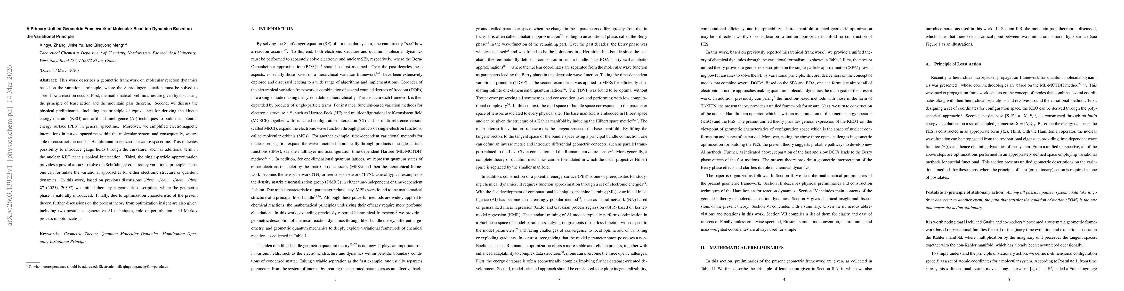 Thumbnail for A Primary Unified Geometric Framework of Molecular Reaction Dynamics Based on the Variational Principle