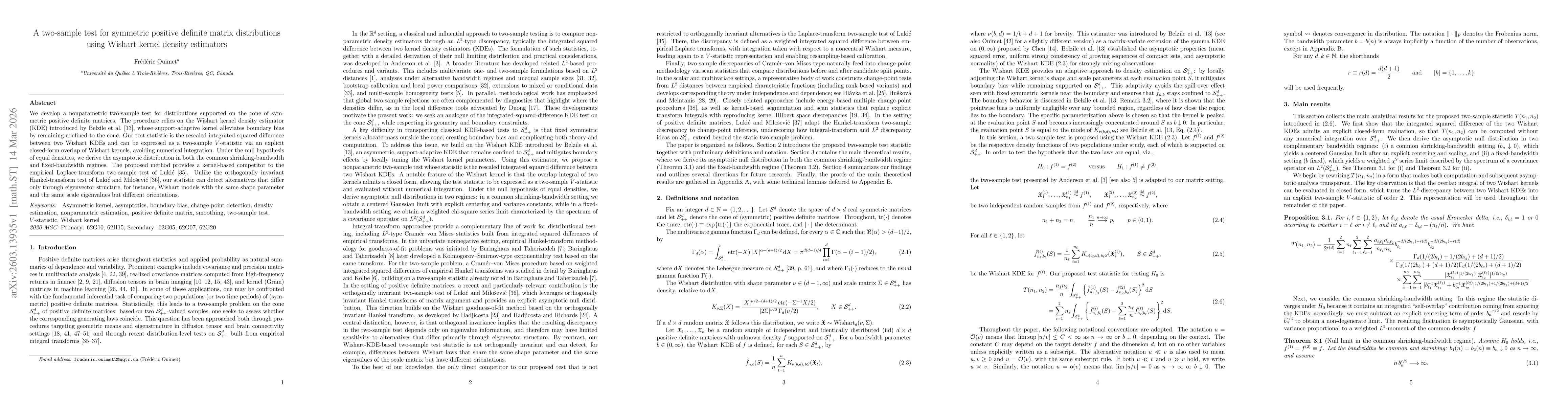 Thumbnail for A two-sample test for symmetric positive definite matrix distributions using Wishart kernel density estimators
