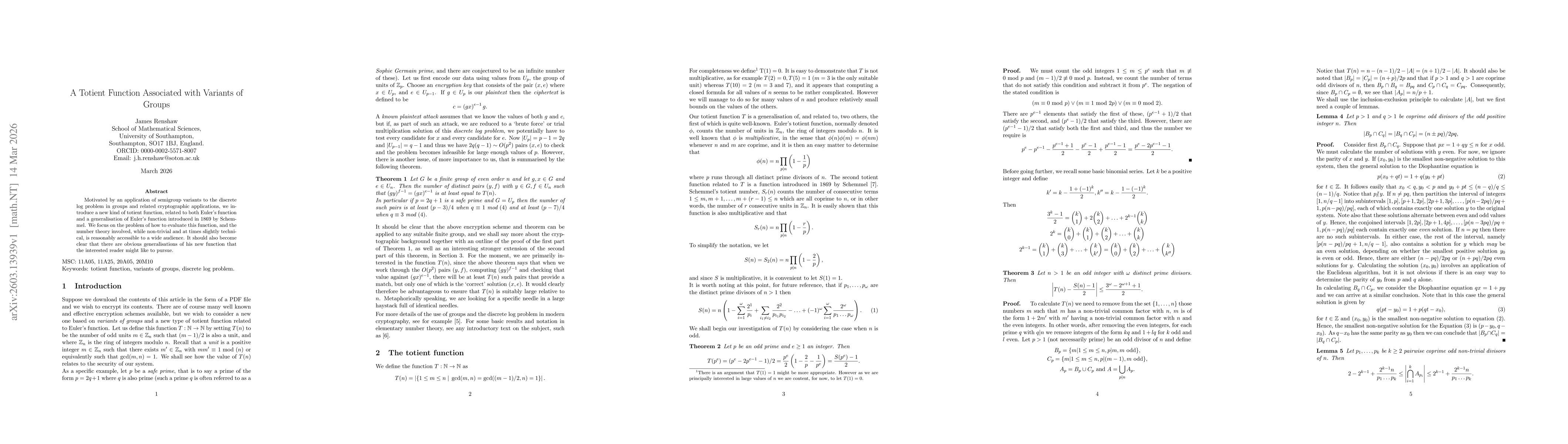 Thumbnail for A Totient Function Associated with Variants of Groups