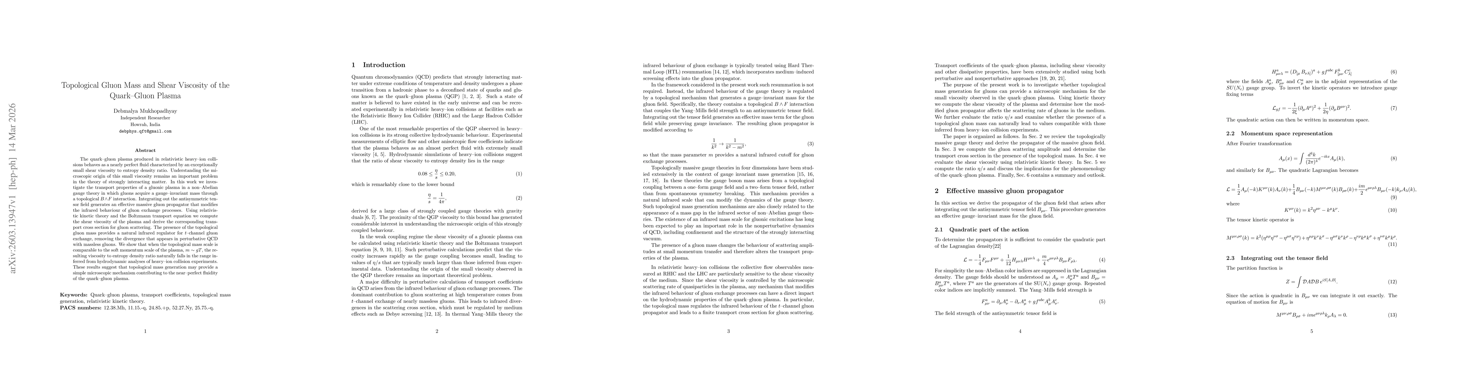 Thumbnail for Topological Gluon Mass and Shear Viscosity of the Quark--Gluon Plasma