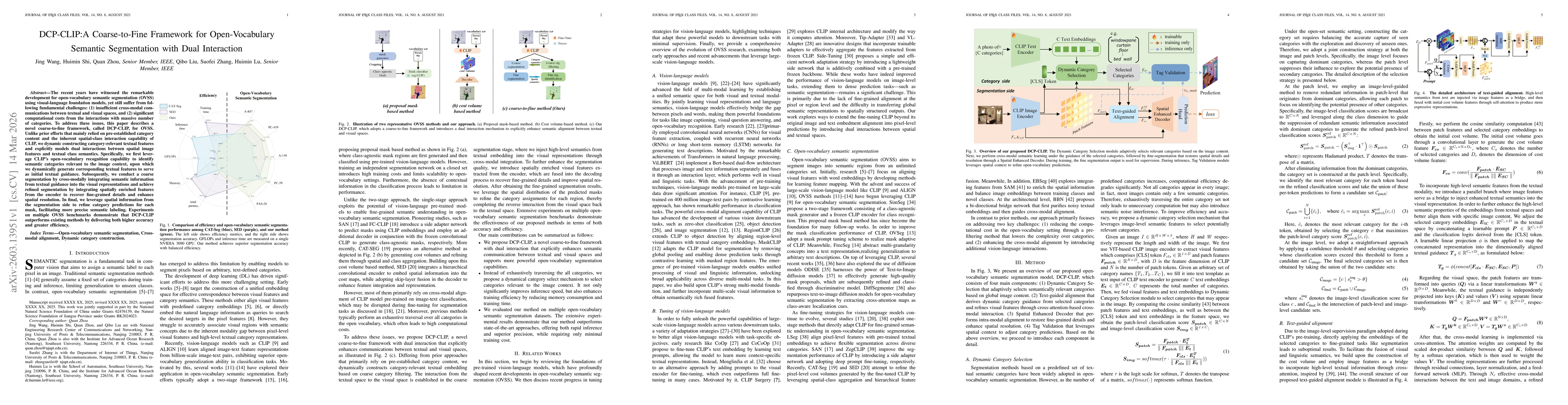 Thumbnail for DCP-CLIP:A Coarse-to-Fine Framework for Open-Vocabulary Semantic Segmentation with Dual Interaction