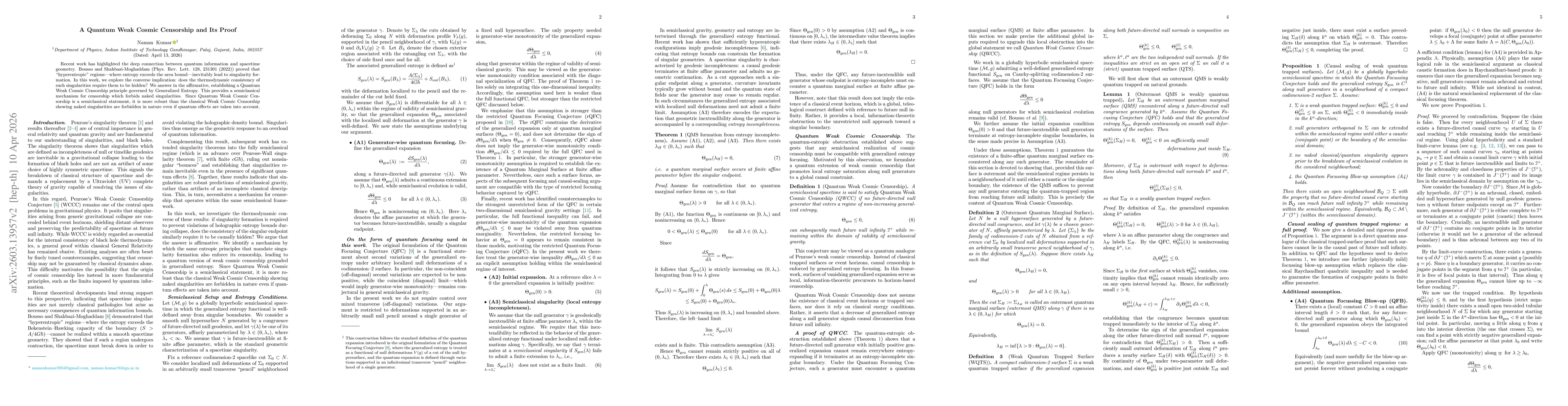 Thumbnail for A Quantum Weak Cosmic Censorship and Its Proof