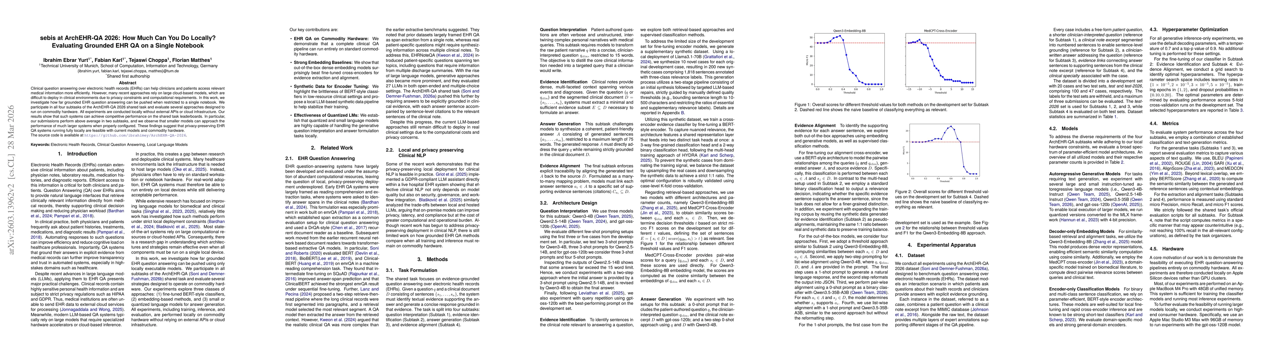 Thumbnail for sebis at ArchEHR-QA 2026: How Much Can You Do Locally? Evaluating Grounded EHR QA on a Single Notebook