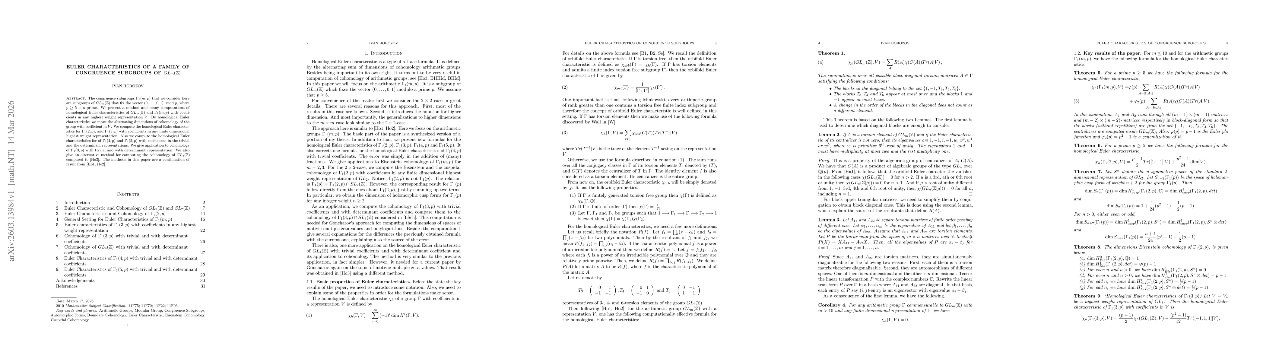 Thumbnail for Euler Characteristics of a Family of Congruence Subgroups of $GL_m(\Z)$