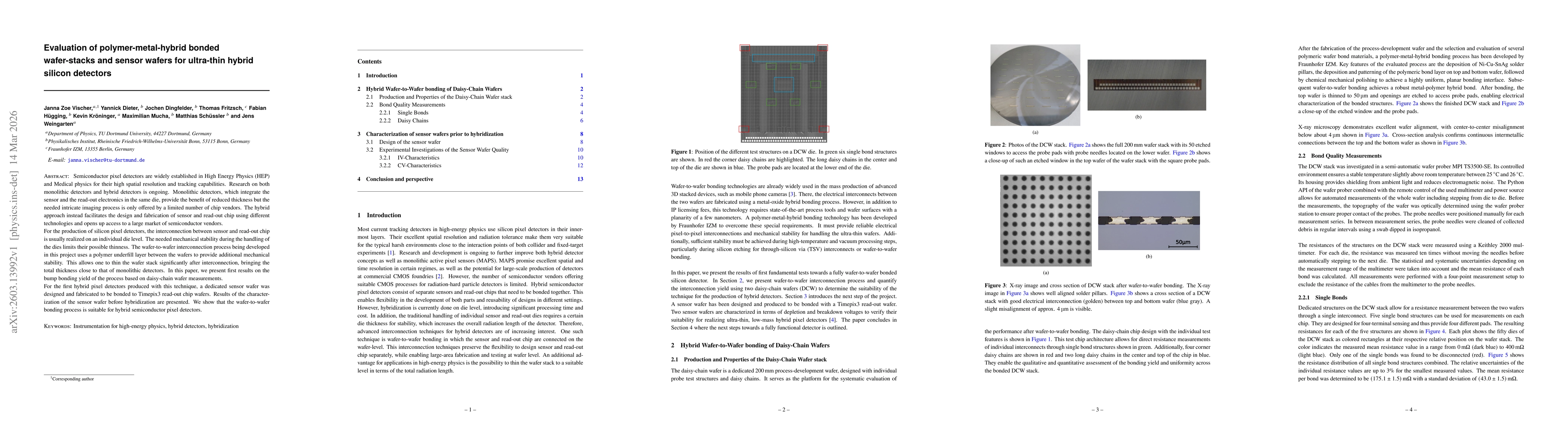 Thumbnail for Evaluation of polymer-metal-hybrid bonded wafer-stacks and sensor wafers for ultra-thin hybrid silicon detectors