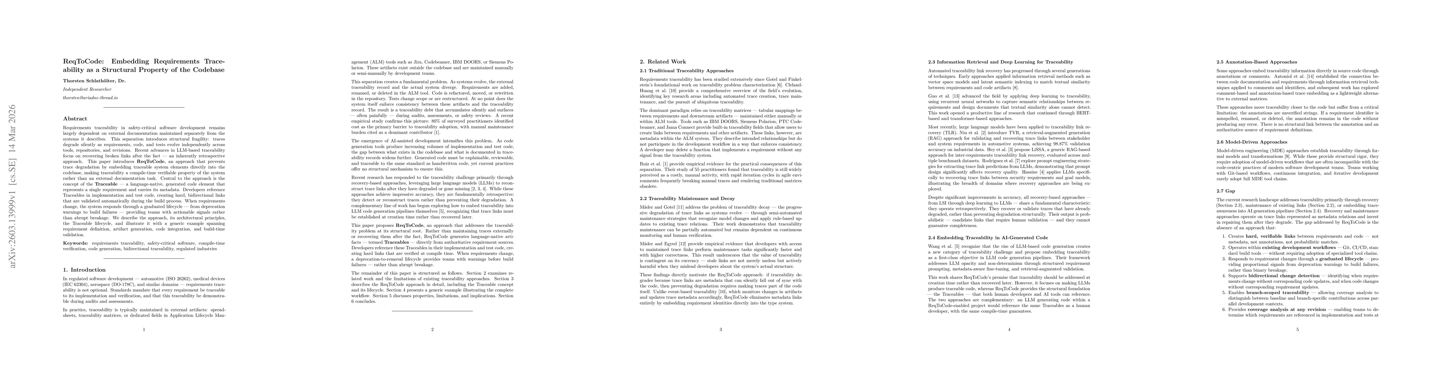 Thumbnail for ReqToCode: Embedding Requirements Traceability as a Structural Property of the Codebase