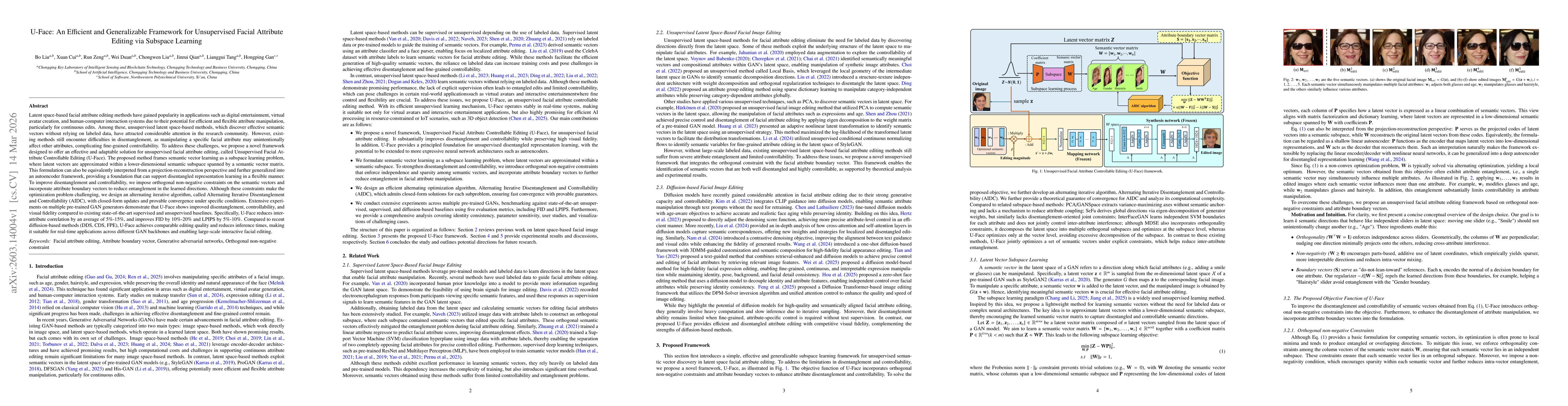 Thumbnail for U-Face: An Efficient and Generalizable Framework for Unsupervised Facial Attribute Editing via Subspace Learning