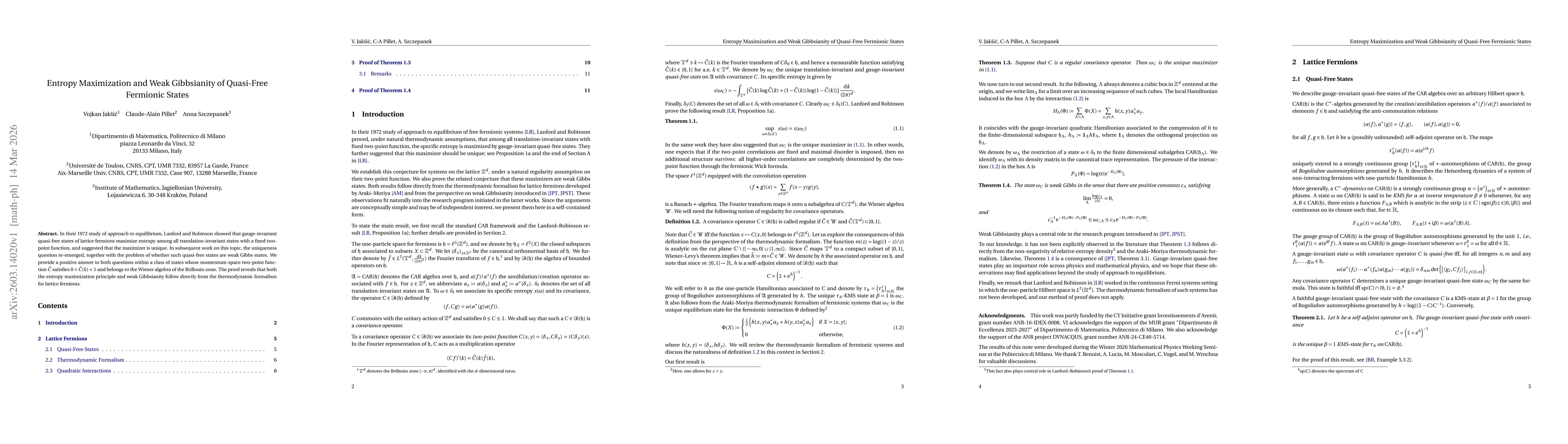 Thumbnail for Entropy Maximization and Weak Gibbsianity of Quasi-Free Fermionic States