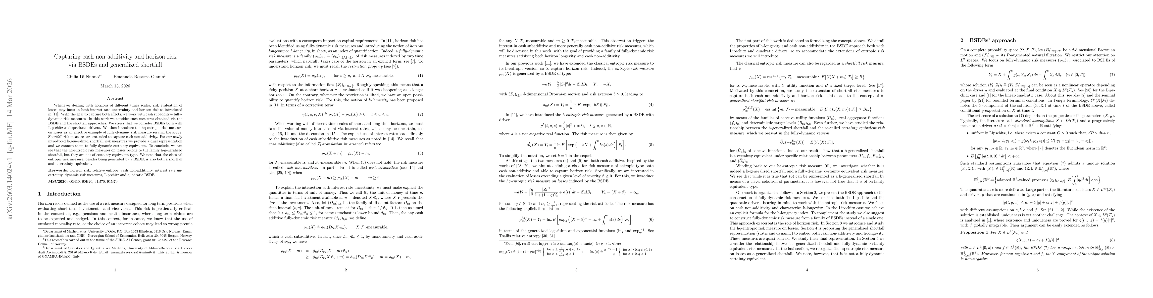 Thumbnail for Capturing cash non-additivity and horizon risk via BSDEs and generalized shortfall