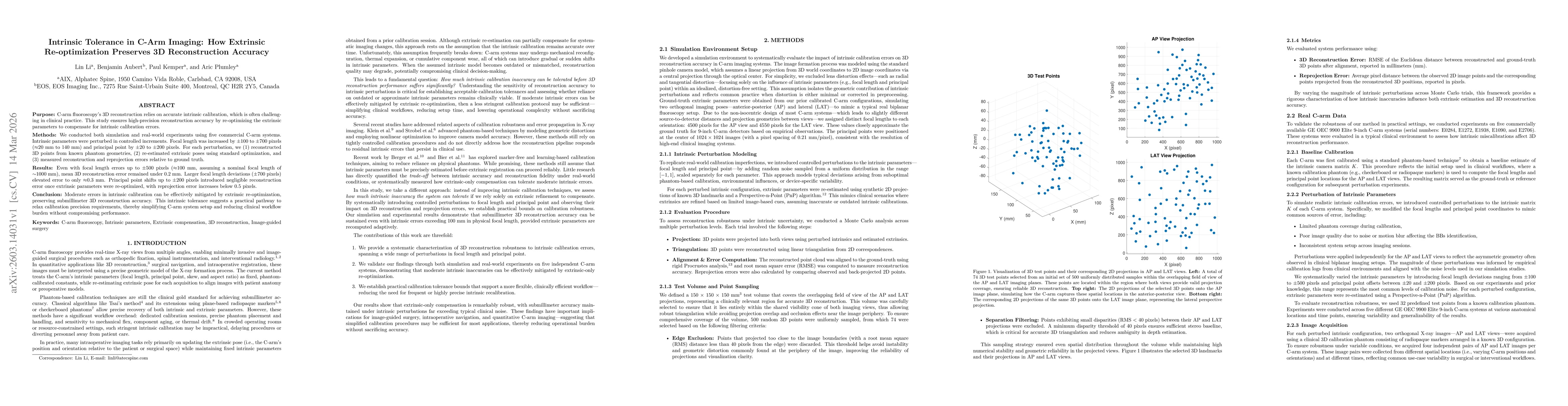 Thumbnail for Intrinsic Tolerance in C-Arm Imaging: How Extrinsic Re-optimization Preserves 3D Reconstruction Accuracy