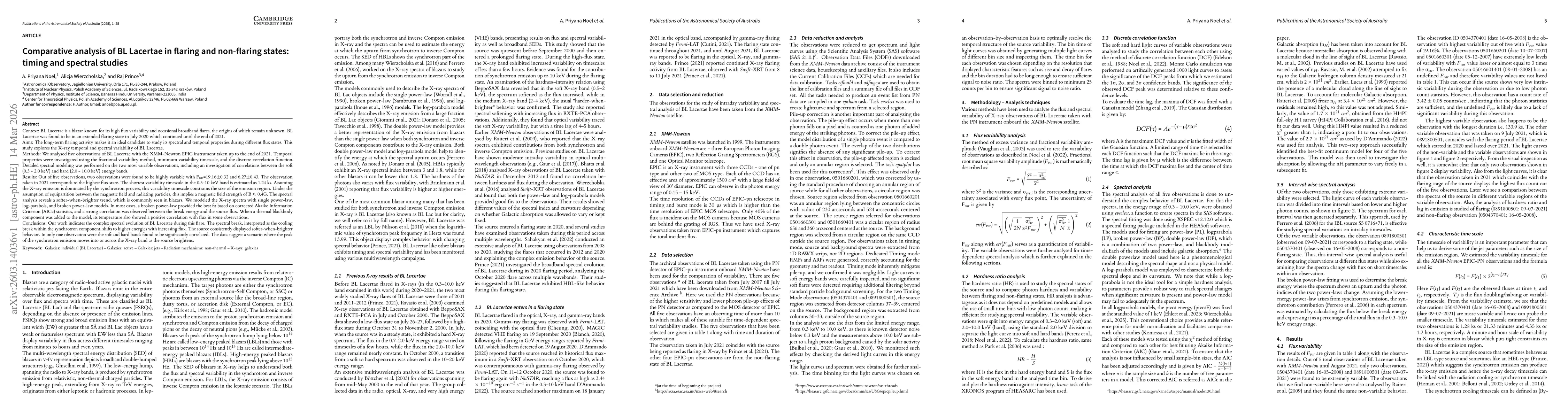Thumbnail for Comparative analysis of BL Lacertae in flaring and non-flaring states: timing and spectral studies