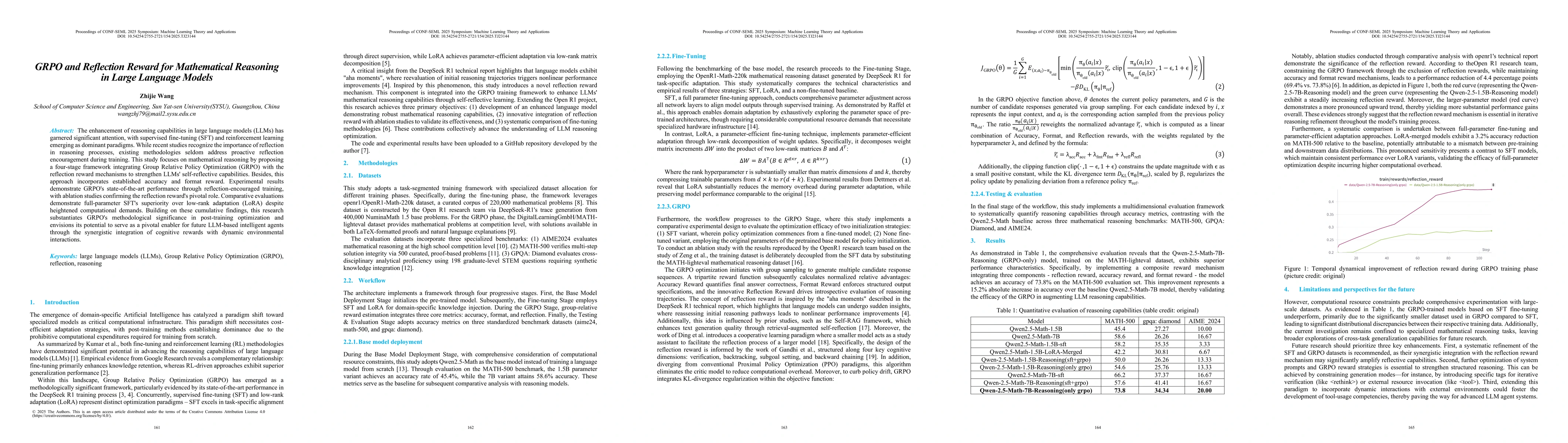Thumbnail for GRPO and Reflection Reward for Mathematical Reasoning in Large Language Models
