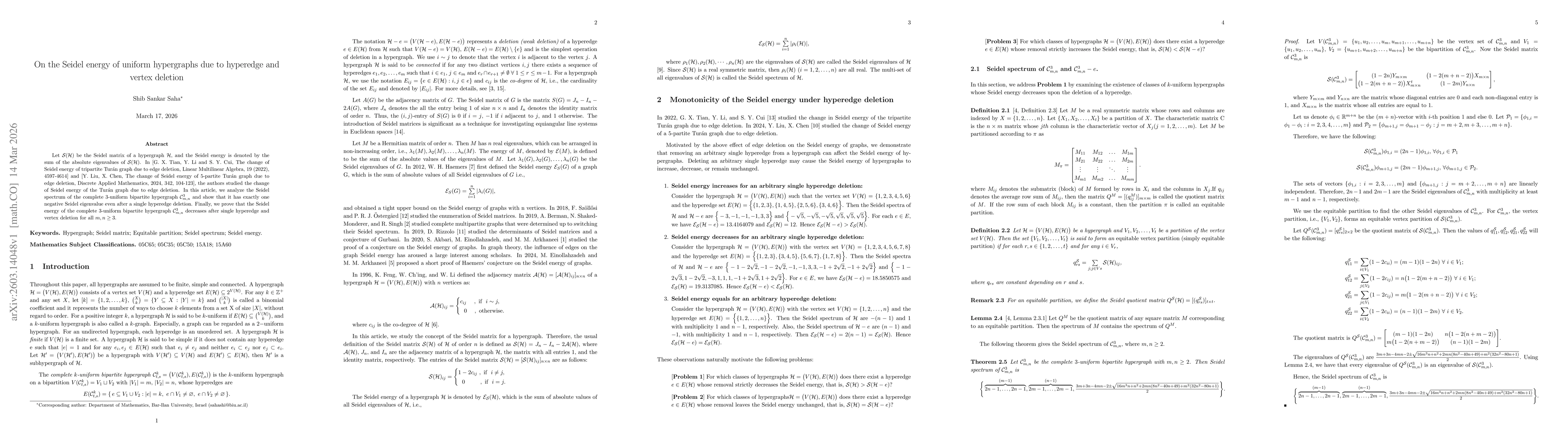 Thumbnail for On the Seidel energy of uniform hypergraphs due to hyperedge and vertex deletion