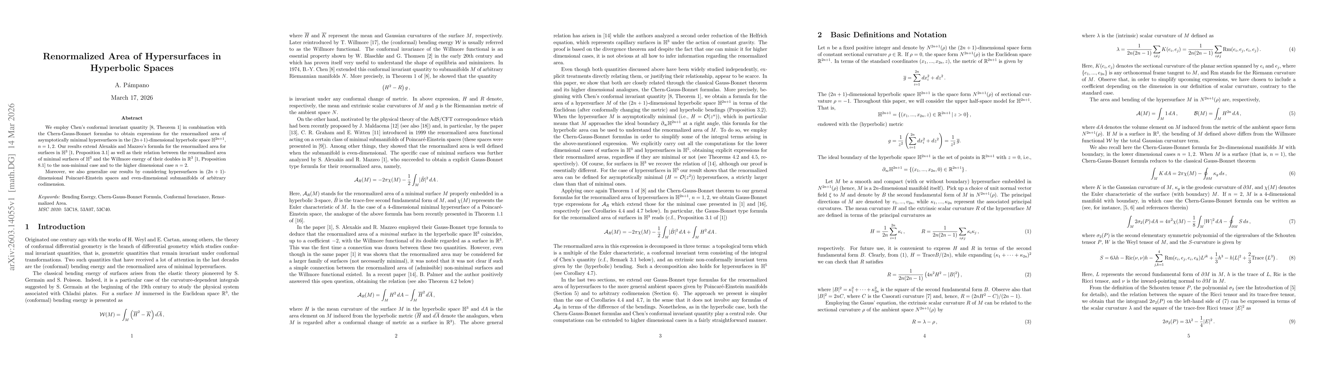 Thumbnail for Renormalized Area of Hypersurfaces in Hyperbolic Spaces
