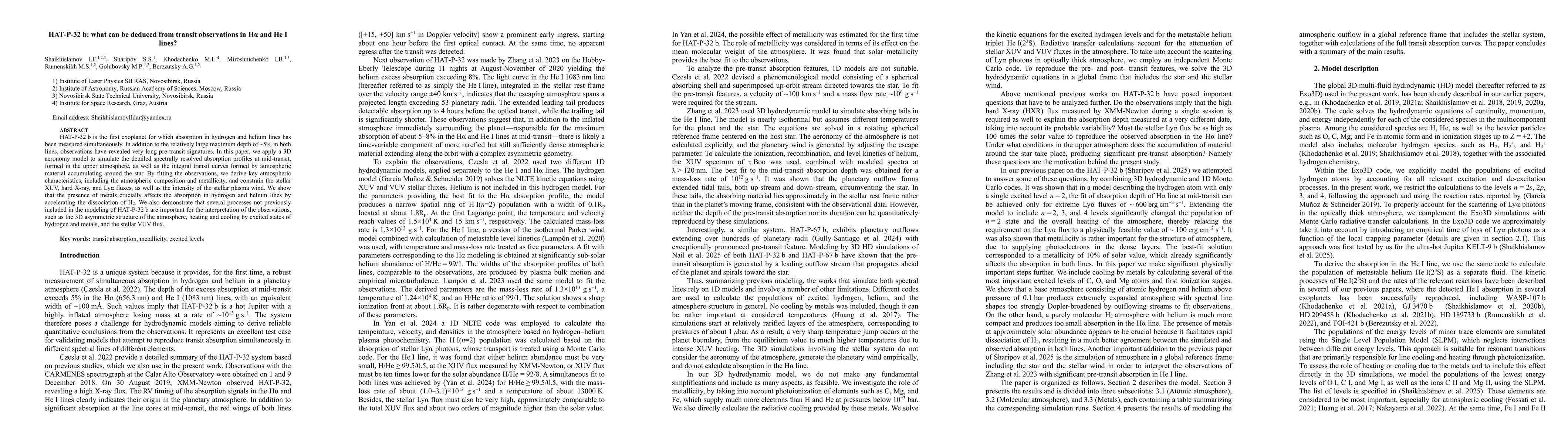 Thumbnail for HAT-P-32 b: what can be deduced from transit observations in Hα and He I lines?