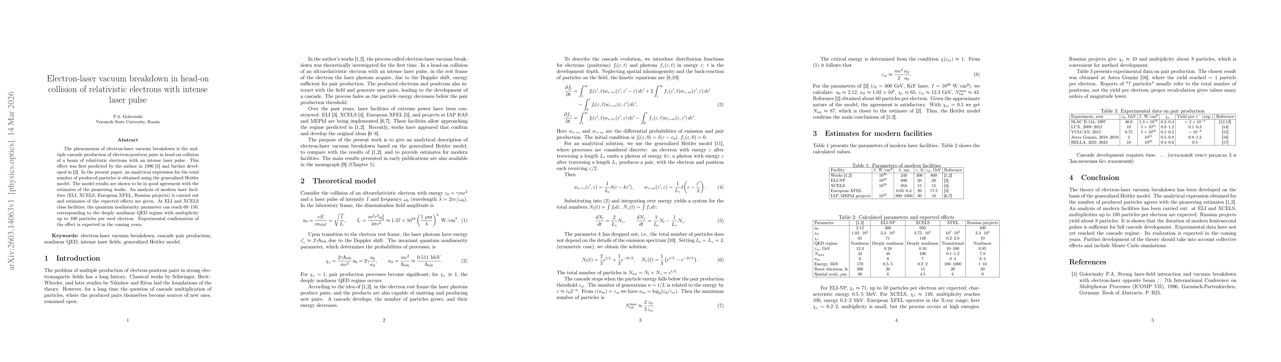 Thumbnail for Electron-laser vacuum breakdown in head-on collision of relativistic electrons with intense laser pulse