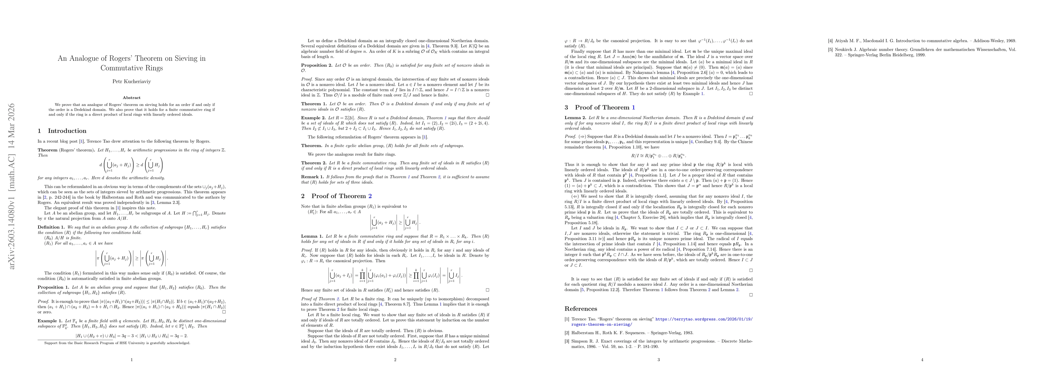 Thumbnail for An analogue of Rogers' theorem on sieving in commutative rings