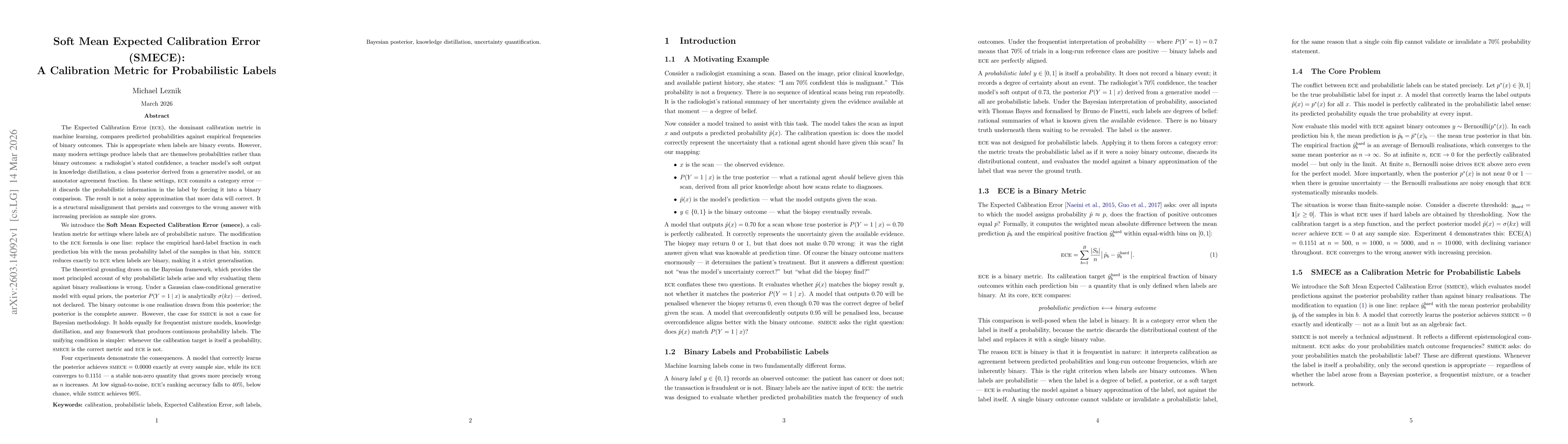 Thumbnail for Soft Mean Expected Calibration Error (SMECE): A Calibration Metric for Probabilistic Labels