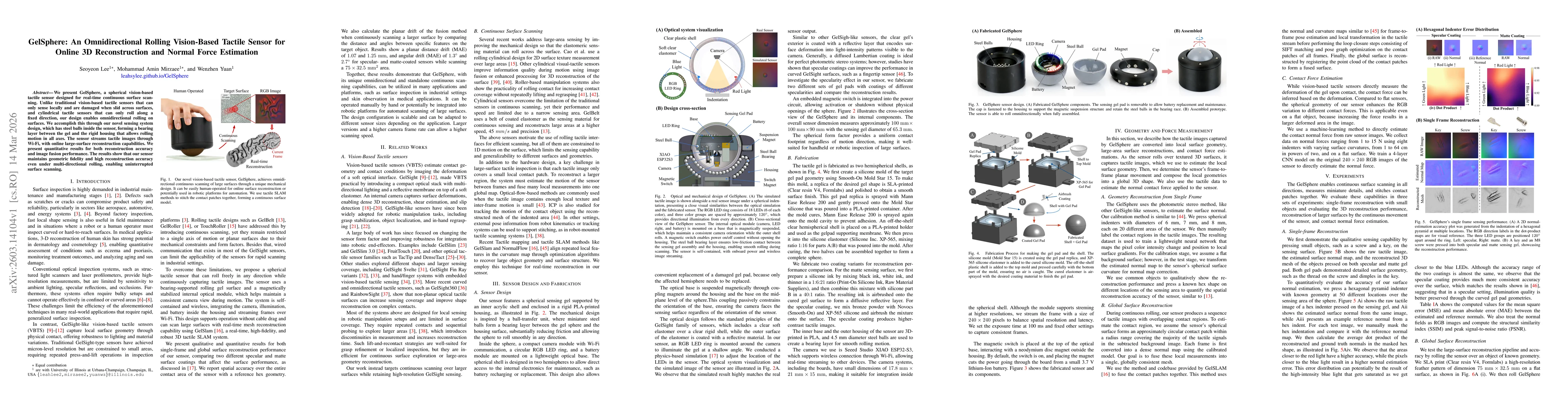 Thumbnail for GelSphere: An Omnidirectional Rolling Vision-Based Tactile Sensor for Online 3D Reconstruction and Normal Force Estimation