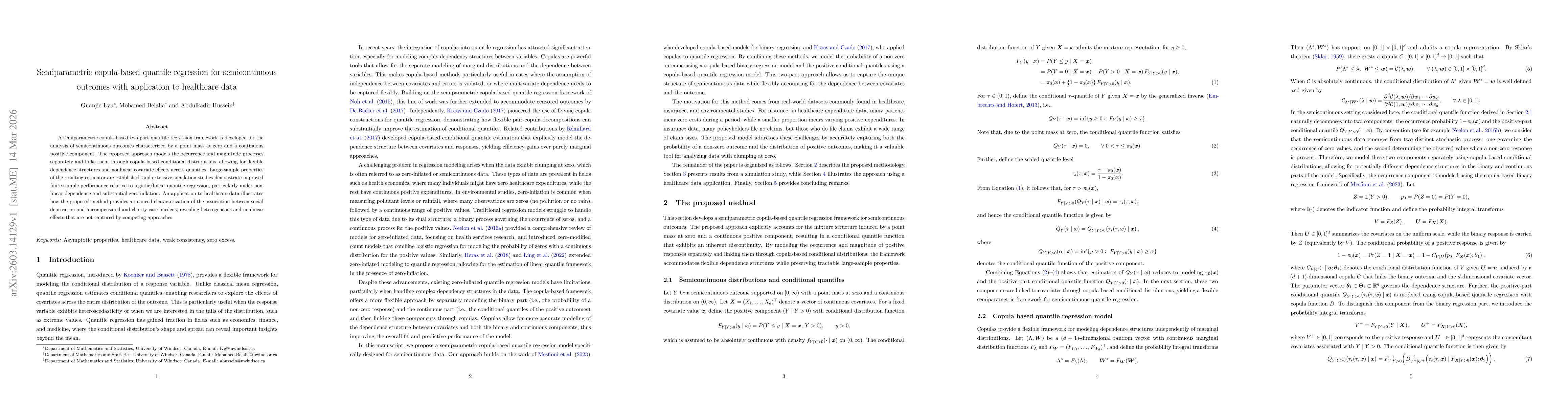 Thumbnail for Semiparametric copula-based quantile regression for semicontinuous outcomes with application to healthcare data