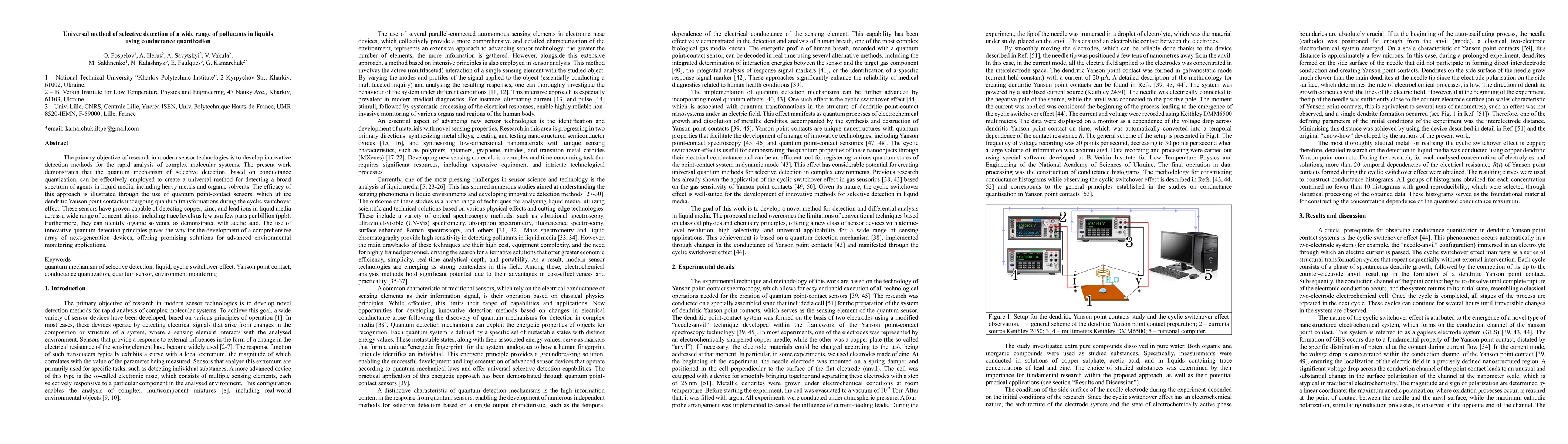 Thumbnail for Universal method of selective detection of a wide range of pollutants in liquids using conductance quantization