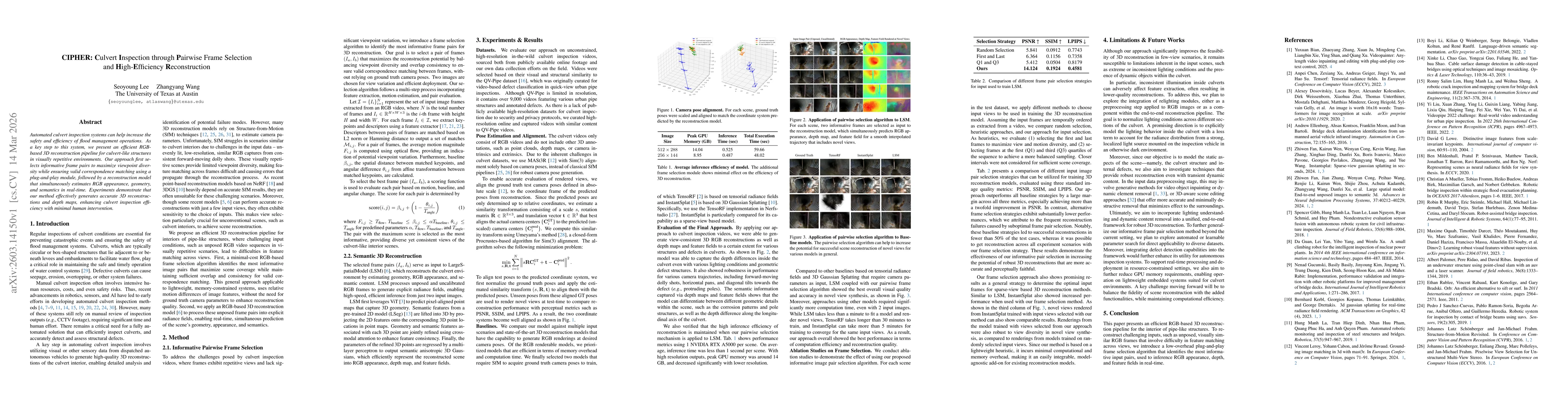 Thumbnail for CIPHER: Culvert Inspection through Pairwise Frame Selection and High-Efficiency Reconstruction