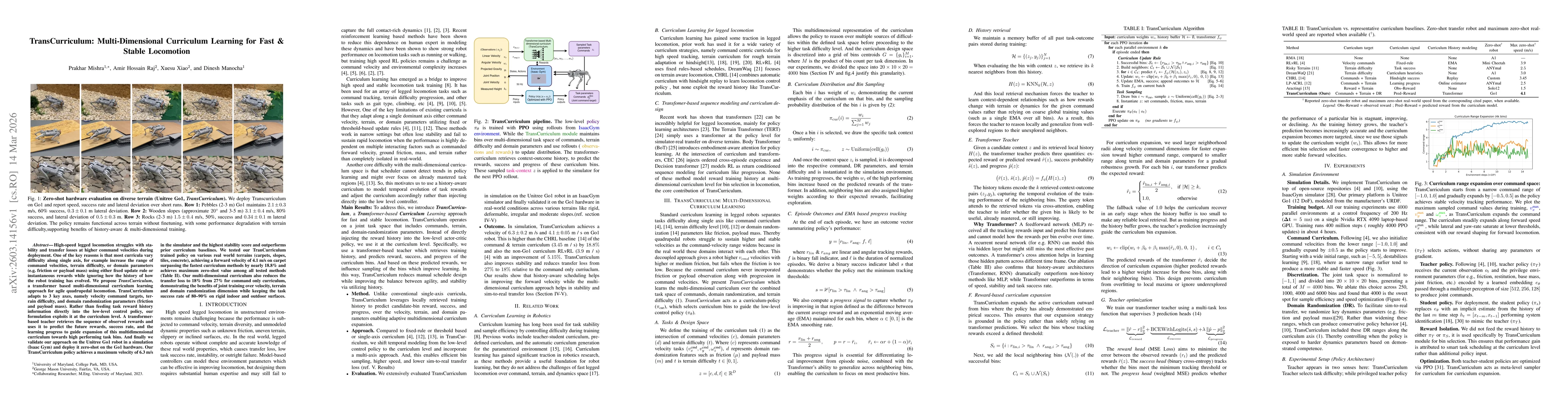 Thumbnail for TransCurriculum: Multi-Dimensional Curriculum Learning for Fast & Stable Locomotion