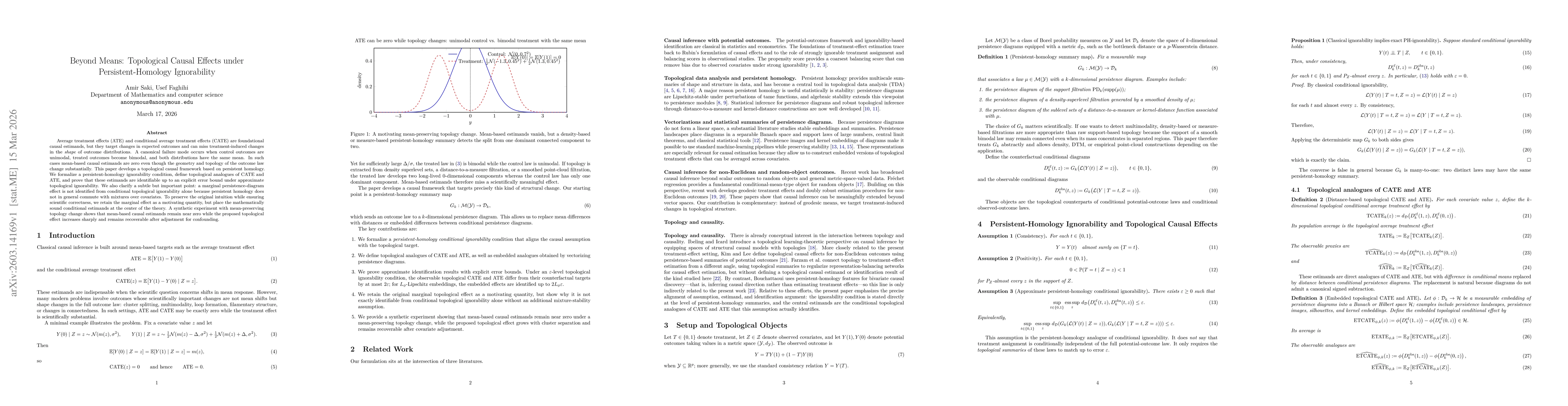 Thumbnail for Beyond Means: Topological Causal Effects under Persistent-Homology Ignorability