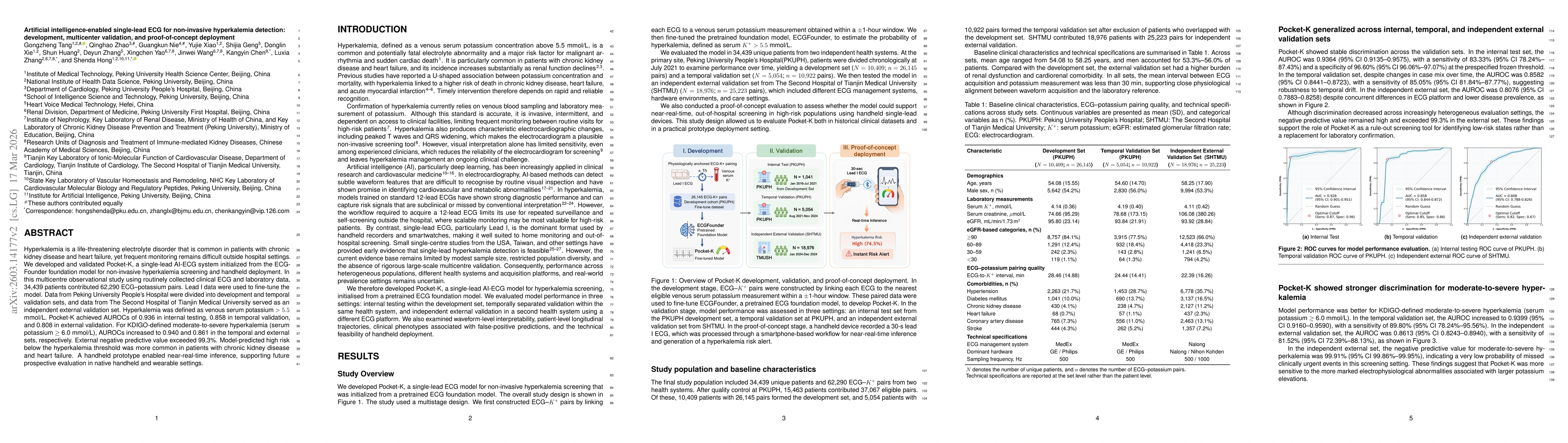 Thumbnail for Artificial intelligence-enabled single-lead ECG for non-invasive hyperkalemia detection: development, multicenter validation, and proof-of-concept deployment